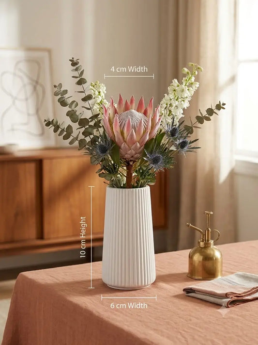 Minimalist ribbed white flower vase