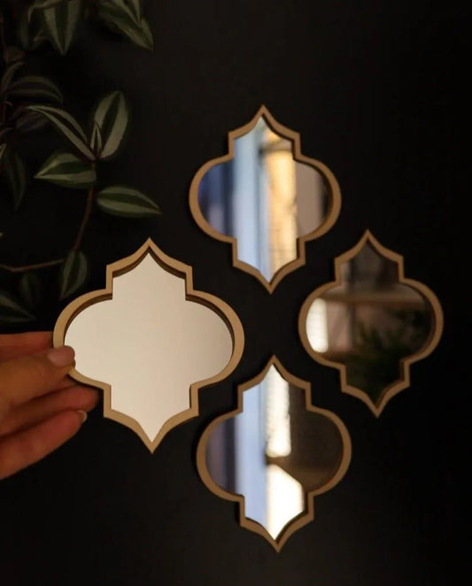 Modern beige acrylic wall mirror set 4 psc
