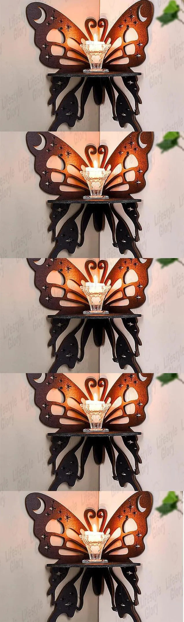 Butterfly Wall Shelf Black MDF Corner Decor