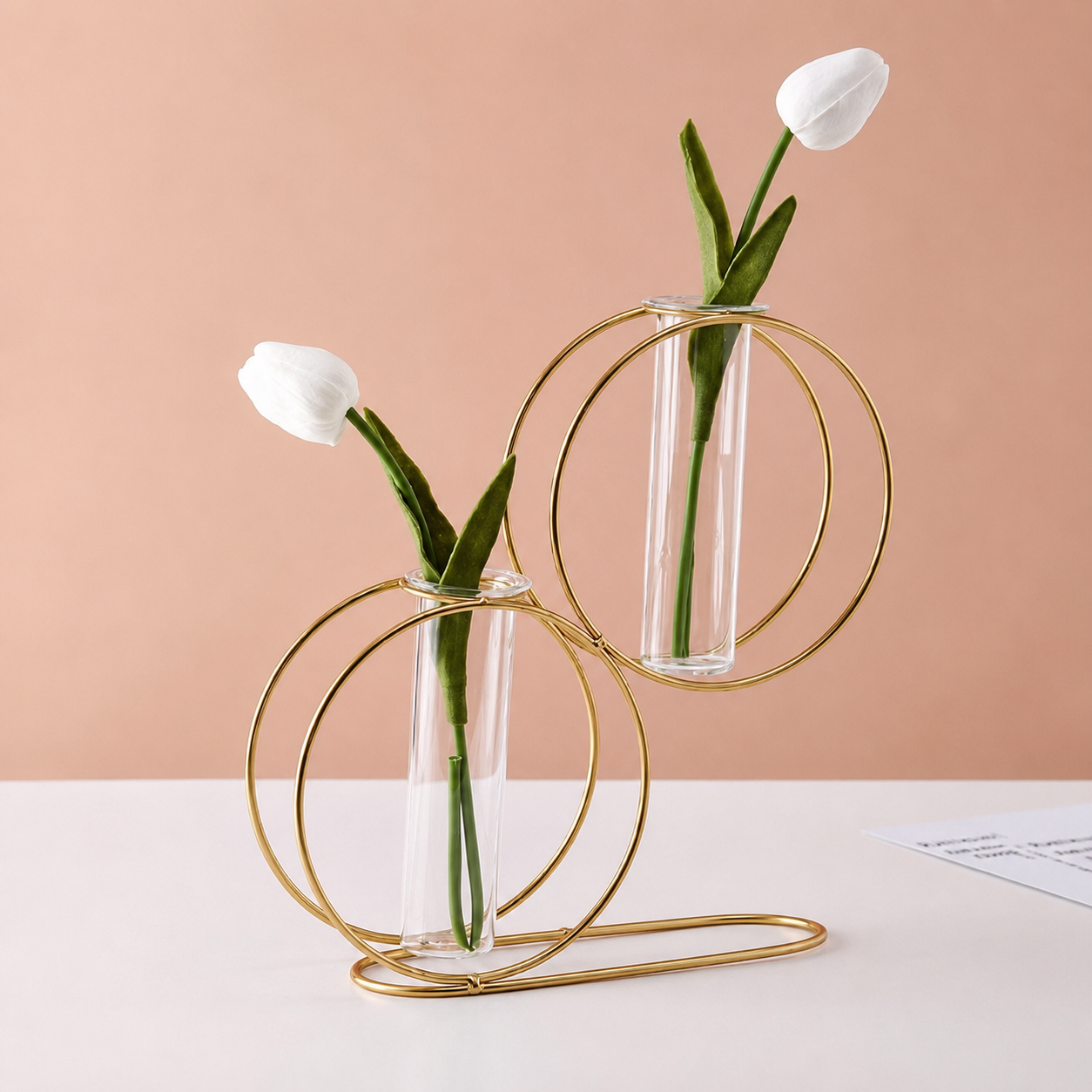 Golden iron vase with glass test tube