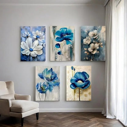 Set of 5 Blue floral wall art frames