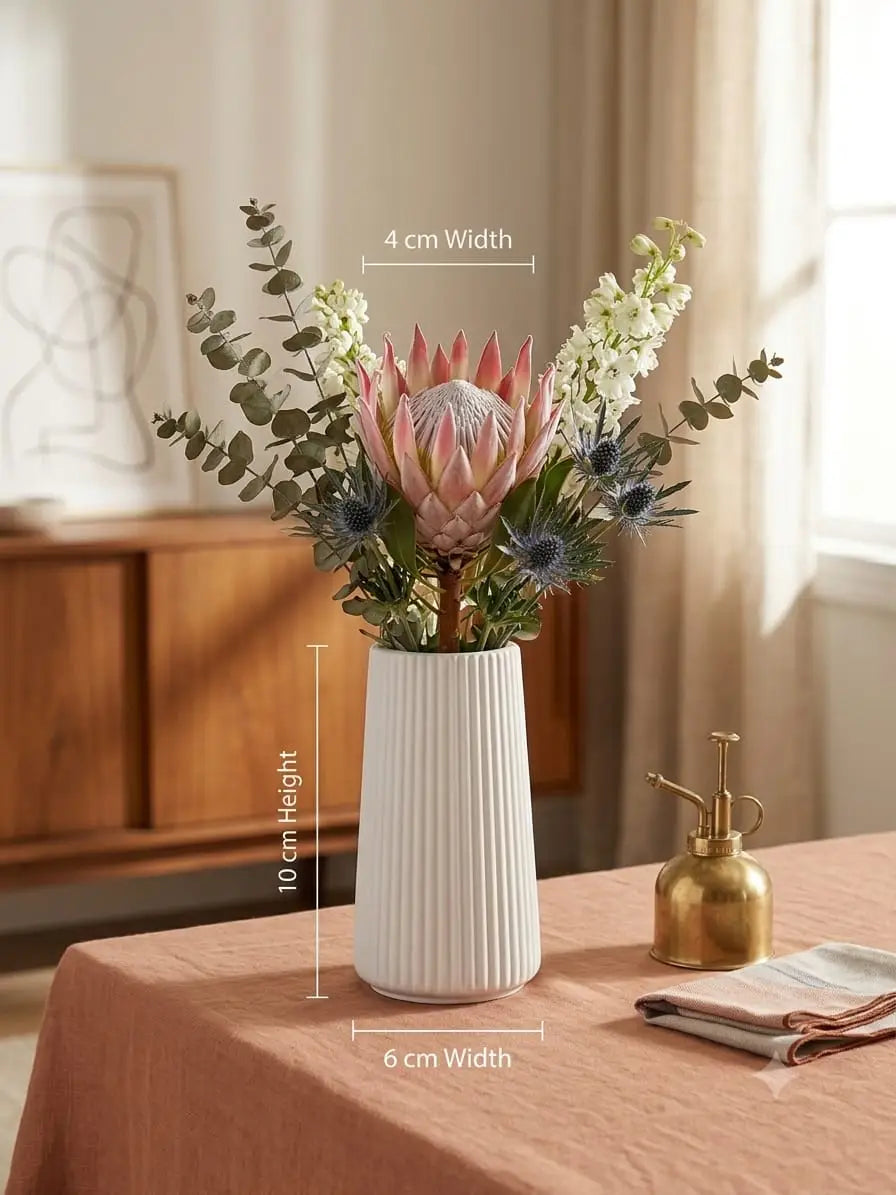 Minimalist ribbed white flower vase