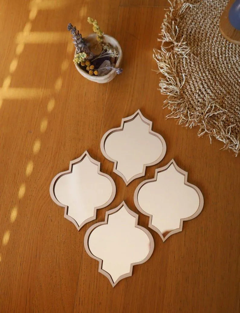 Modern beige acrylic wall mirror set 4 psc