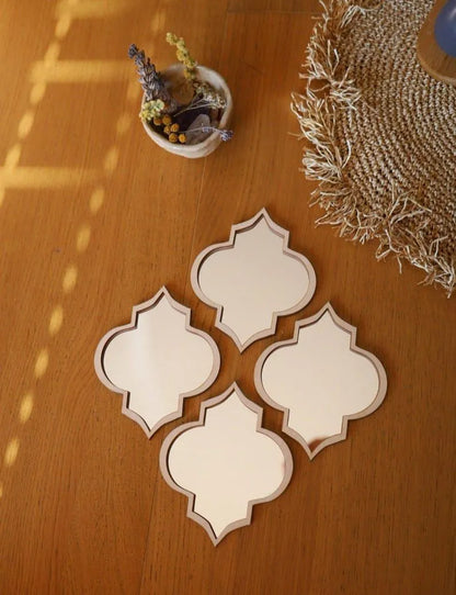 Modern beige acrylic wall mirror set 4 psc