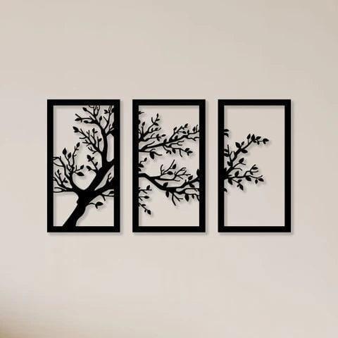 Modern tree wall art set of black laser cut 3 psc