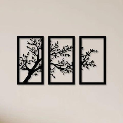 Modern tree wall art set of black laser cut 3 psc