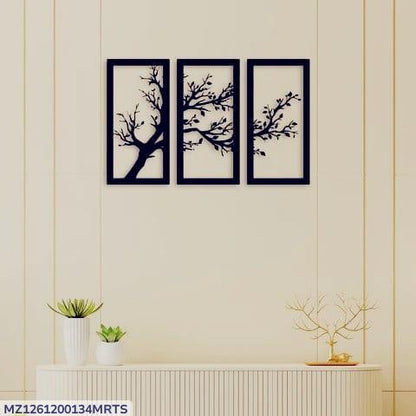 Modern tree wall art set of black laser cut 3 psc
