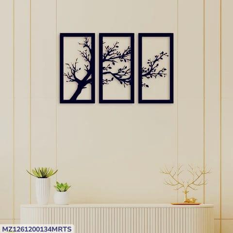 Modern tree wall art set of black laser cut 3 psc