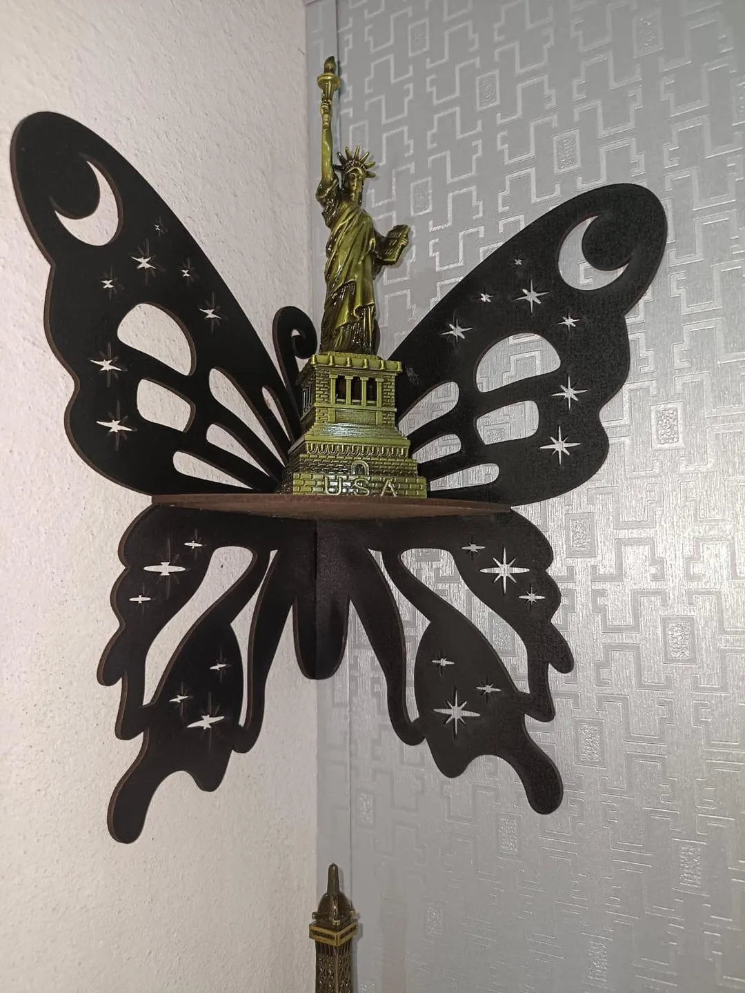 Butterfly Wall Shelf Black MDF Corner Decor
