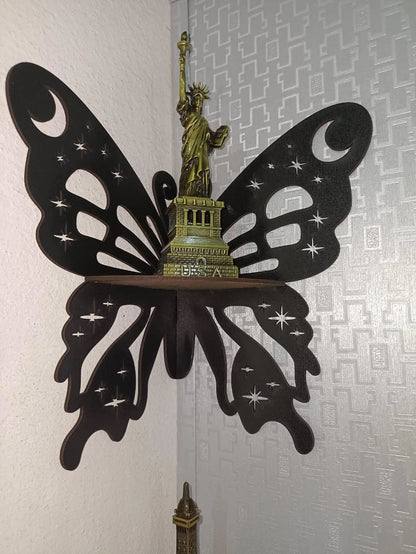 Butterfly Wall Shelf Black MDF Corner Decor