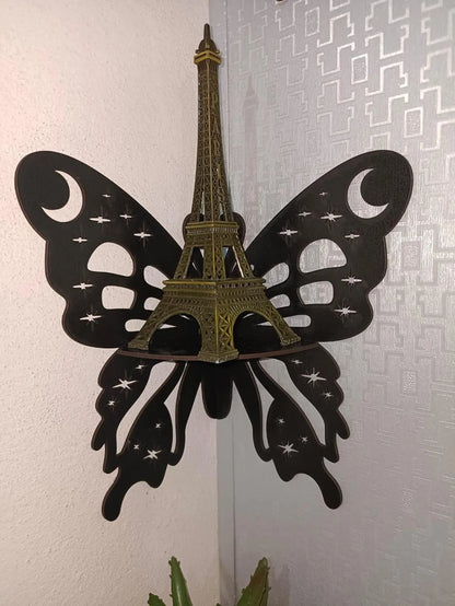 Butterfly Wall Shelf Black MDF Corner Decor