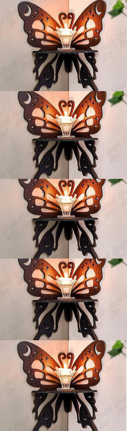 Butterfly Wall Shelf Black MDF Corner Decor