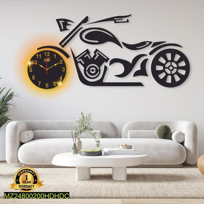 Motorbike Wall Clock with Glowing Backlight Black