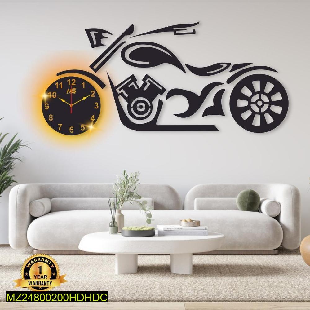 Motorbike Wall Clock with Glowing Backlight Black